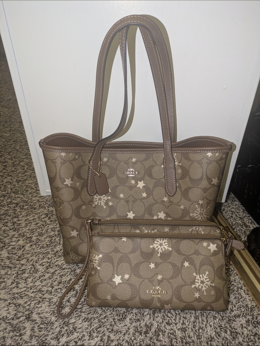 Coach City Mini Tote Bag  With Matching Wallet With Stars And Snowflakes. CN682